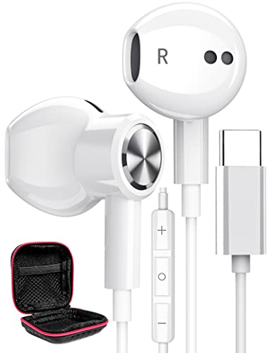 ACAGET USB C Headphones for Galaxy S24 Ultra S23 FE S22 Earbuds Wired iPhone 15 Pro USB Type C Earphones Magnetic Headset with Mic Volume Control HiFi Stereo Headphone for Samsung S21 Note 20 A53 A54