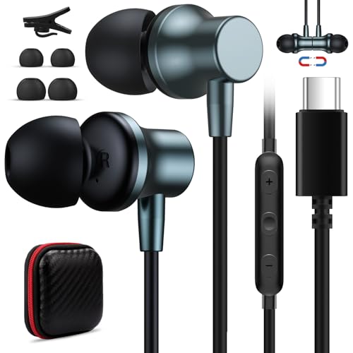 USB C Wired Earbuds with Mic for Galaxy S24 S23 FE Oneplus Open 12, USB Type C Headphones Magnetic in-Ear Noise Canceling Earphones Headset for iPad iPhone 15 Samsung Z Flip Fold 5 S22 S21 Pixel 8 7 6