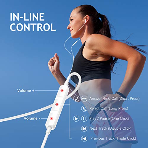 ACAGET Wired Earbuds for Samsung Galaxy A14 A23 S10 S9 A15 A25, 3.5mm Wired Headphones Noise Cancelling Earphone Magnetic Headset Mic & Volume Control with Carrying Case for iPhone 6s 6 5S 5 SE White