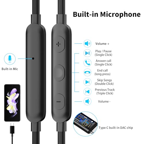 USB C Wired Earbuds with Mic for Galaxy S24 S23 FE Oneplus Open 12, USB Type C Headphones Magnetic in-Ear Noise Canceling Earphones Headset for iPad iPhone 15 Samsung Z Flip Fold 5 S22 S21 Pixel 8 7 6