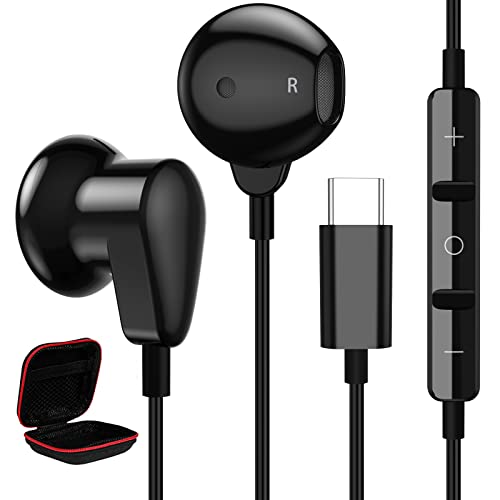 ACAGET USB Type C Headphones for Samsung S24 S23 S22 Ultra S21 FE A54 Galaxy Z Fold 5 Flip 4 Setero Android Earphones Headset with Microphone Wired USB C Earbuds for iPhone 15 Pro Max iPad Pro Black