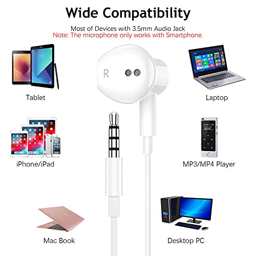 ACAGET Wired Earbuds for Samsung Galaxy A14 A23 S10 S9 A15 A25, 3.5mm Wired Headphones Noise Cancelling Earphone Magnetic Headset Mic & Volume Control with Carrying Case for iPhone 6s 6 5S 5 SE White