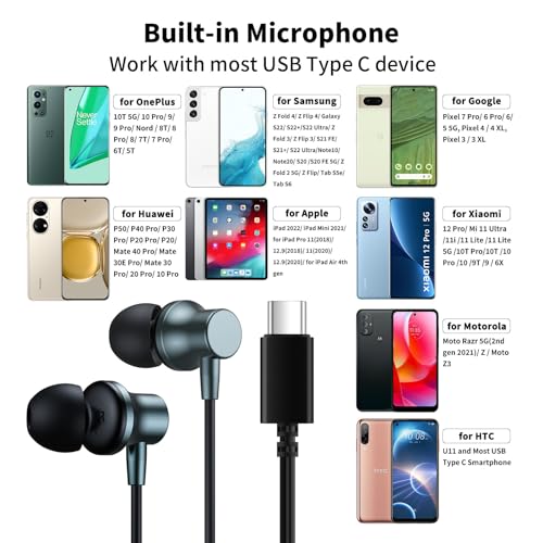USB C Wired Earbuds with Mic for Galaxy S24 S23 FE Oneplus Open 12, USB Type C Headphones Magnetic in-Ear Noise Canceling Earphones Headset for iPad iPhone 15 Samsung Z Flip Fold 5 S22 S21 Pixel 8 7 6