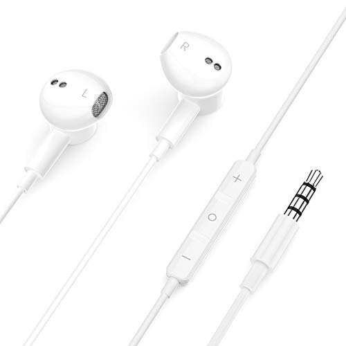 ACAGET Wired Earbuds for Samsung Galaxy A14 A23 S10 S9 A15 A25, 3.5mm Wired Headphones Noise Cancelling Earphone Magnetic Headset Mic & Volume Control with Carrying Case for iPhone 6s 6 5S 5 SE White