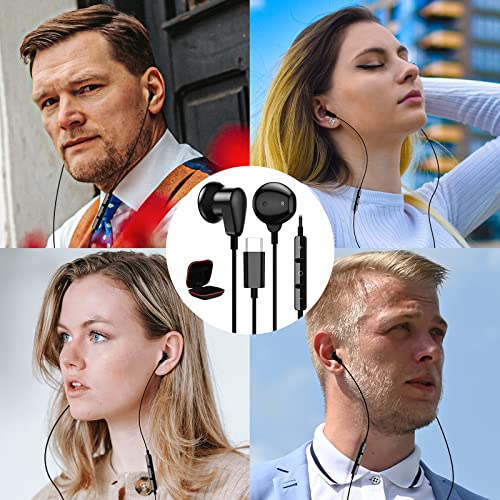 ACAGET USB Type C Headphones for Samsung S24 S23 S22 Ultra S21 FE A54 Galaxy Z Fold 5 Flip 4 Setero Android Earphones Headset with Microphone Wired USB C Earbuds for iPhone 15 Pro Max iPad Pro Black