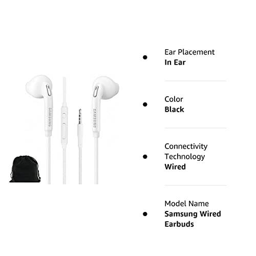 SAMSUNG Samung Wired Earbuds Original 3.5mm in-Ear Headphones Galaxy S10, S10 Plus, S10e Plus, Note 10, A71, A31 - Microphone & Volume Remote - Includes Black Velvet Carrying Pouch - White
