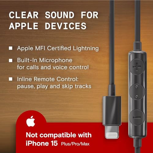Symphonized MFI Wired Headphones for iPhone, Wooden Lightning Headphones, Wired Earbuds for iPhone with Apple Certified Lightning and Built-in Mic