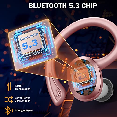 Headphones, Bluetooth 5.3 with Immersive HiFi Stereo, 2023 New 48Hrs Wireless Ear Buds Over Ear, ENC Mic, Comfortable Sport Earhooks, IP7 Waterproof in Ear Earphones