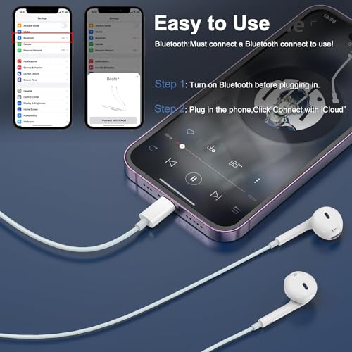2 Packs-for iPhone Headphones Wired with Lightning Earphones (Built-in Microphone & Volume Control) Support for iPhone 14/13/12/11/XR/XS/X/8/7/SE/Pro/Pro Max