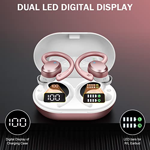 Headphones, Bluetooth 5.3 with Immersive HiFi Stereo, 2023 New 48Hrs Wireless Ear Buds Over Ear, ENC Mic, Comfortable Sport Earhooks, IP7 Waterproof in Ear Earphones