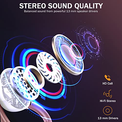 Headphones, Bluetooth 5.3 with Immersive HiFi Stereo, 2023 New 48Hrs Wireless Ear Buds Over Ear, ENC Mic, Comfortable Sport Earhooks, IP7 Waterproof in Ear Earphones