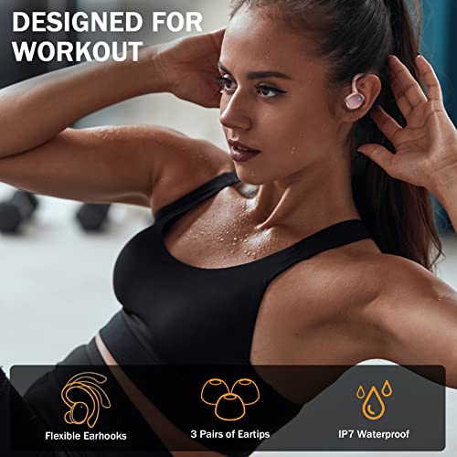 Headphones, Bluetooth 5.3 with Immersive HiFi Stereo, 2023 New 48Hrs Wireless Ear Buds Over Ear, ENC Mic, Comfortable Sport Earhooks, IP7 Waterproof in Ear Earphones