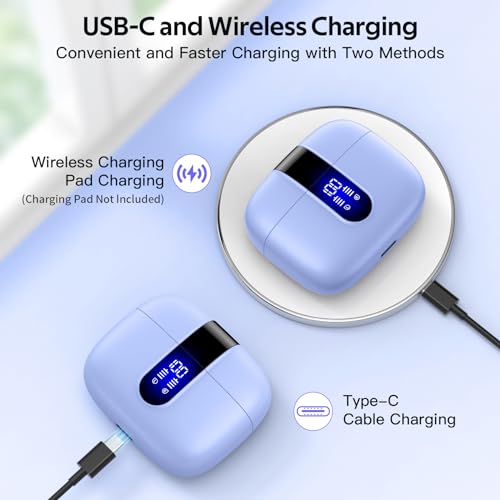 TAGRY Bluetooth Headphones True Wireless Earbuds 60H Playback LED Power Display Earphones with Wireless Charging Case IPX5 Waterproof in-Ear Earbuds with Mic for Smart Phone Laptop TV Computer Sports