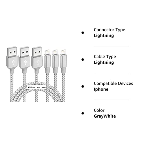 iPhone Charger 3 Pack 10 ft Apple MFi Certified Lightning Nylon Braided Cable Fast Charging Cord Compatible with iPhone 13 12 11 Pro Max XR XS X 8 7 6 Plus SE iPad and More