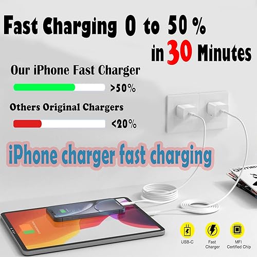 Fast Charger iPhone,iPhone Charger Cable,3Pack iPhone Charger Fast Charging 6Foot iPhone Charging USB C Charger Adapter 6FT Type C to Lightning Cable for iPhone 14 Pro Max/14 Plus/13/12 Mini/11/XS/SE