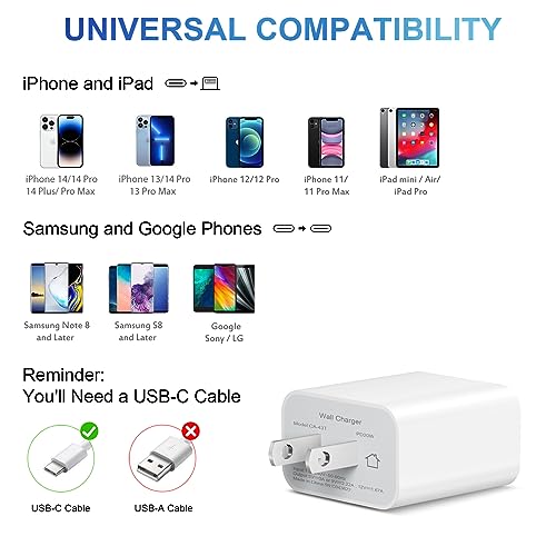 iPhone Charger Fast Charging 20W USB C Wall Charger with 6FT Super Fast Charger Cable Compatible with iPhone14/14 Pro Max/13/13Pro/12/12 Pro/11,iPad