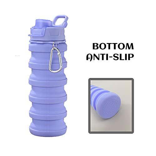 Collapsible Water Bottles - Water Cup 16oz BPA Free Silicone Foldable Water Bottles Kids - Hiking Travel Water Bottle Collapsible Cup Portable Leak Proof Sports Kids Water Bottle with Carabiner-Purple