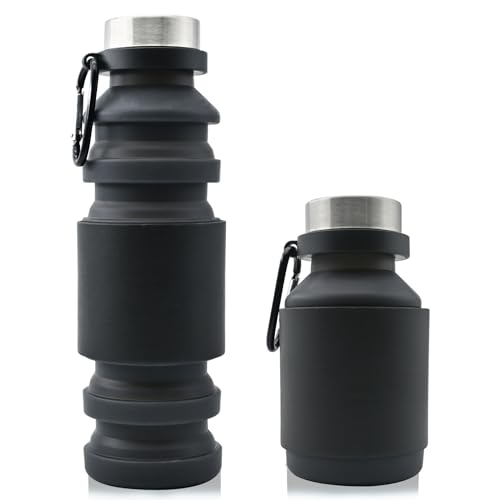 Mitour Collapsible Water Bottles Cups - 550ml Reusable BPA Free Silicone Foldable Travel Water Bottle Cup Sports & Fitness Essential for Running,Travel, and Gym Camping Hiking Lightweight Durable