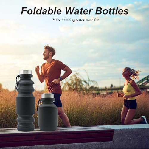 Mitour Collapsible Water Bottles Cups - 550ml Reusable BPA Free Silicone Foldable Travel Water Bottle Cup Sports & Fitness Essential for Running,Travel, and Gym Camping Hiking Lightweight Durable