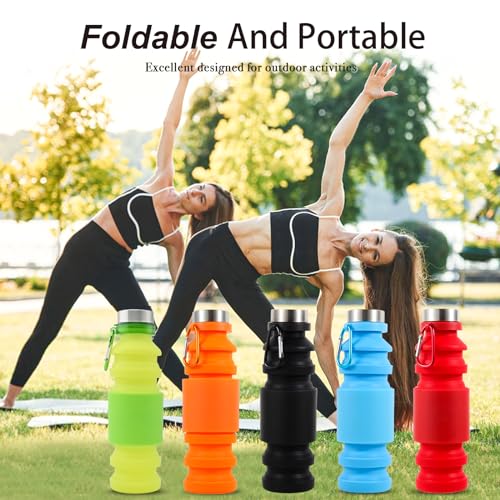 Mitour Collapsible Water Bottles Cups - 550ml Reusable BPA Free Silicone Foldable Travel Water Bottle Cup Sports & Fitness Essential for Running,Travel, and Gym Camping Hiking Lightweight Durable