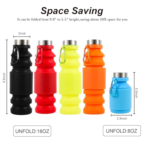 Mitour Collapsible Water Bottles Cups - 550ml Reusable BPA Free Silicone Foldable Travel Water Bottle Cup Sports & Fitness Essential for Running,Travel, and Gym Camping Hiking Lightweight Durable