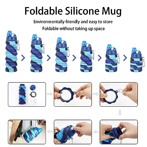 YCTMALL Collapsible Water Bottles Two Pack Travel Sports Portable Sport Water Bottle comes with mountaineering Buckle 500ml silicone Water-proof camping water bottle (Purple and Grey Color)