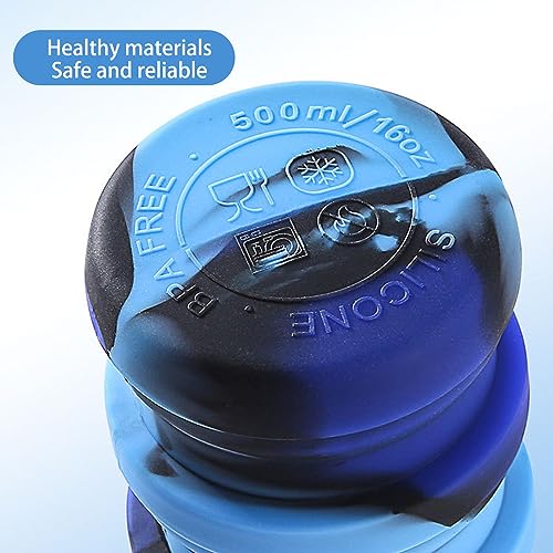 YCTMALL Collapsible Water Bottles Two Pack Travel Sports Portable Sport Water Bottle comes with mountaineering Buckle 500ml silicone Water-proof camping water bottle (Purple and Grey Color)