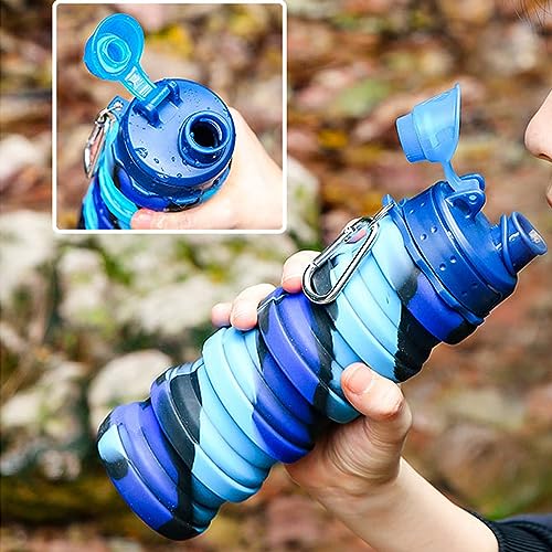 YCTMALL Collapsible Water Bottles Two Pack Travel Sports Portable Sport Water Bottle comes with mountaineering Buckle 500ml silicone Water-proof camping water bottle (Purple and Grey Color)
