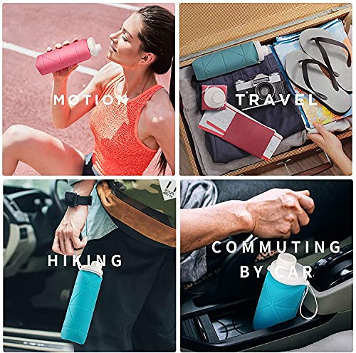 SPECIAL MADE Collapsible Water Bottles Leakproof Valve Reuseable BPA Free Silicone Foldable Water Bottle for Gym Camping Hiking Travel Sports Lightweight Durable 20oz (4 color mix 2nd version)