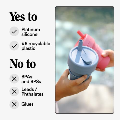 STOJO Jr Collapsible Travel Cup with Straw for Kids - Lilac Purple, 8oz / 250ml - Leak-Proof Reusable To-Go Pocket Size Silicone Bottle for Hot & Cold Drinks - Camping & Hiking - Dishwasher Safe