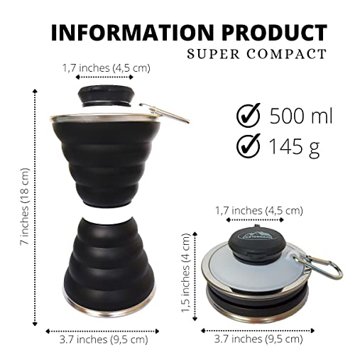 Collapsible water bottles for travel 500 ml, Foldable sports water bottles, small silicone reusable portable water bottle 17 Oz, collapsible water cups for sports hiking running, BPA Free, black