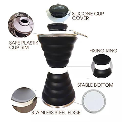 Collapsible water bottles for travel 500 ml, Foldable sports water bottles, small silicone reusable portable water bottle 17 Oz, collapsible water cups for sports hiking running, BPA Free, black