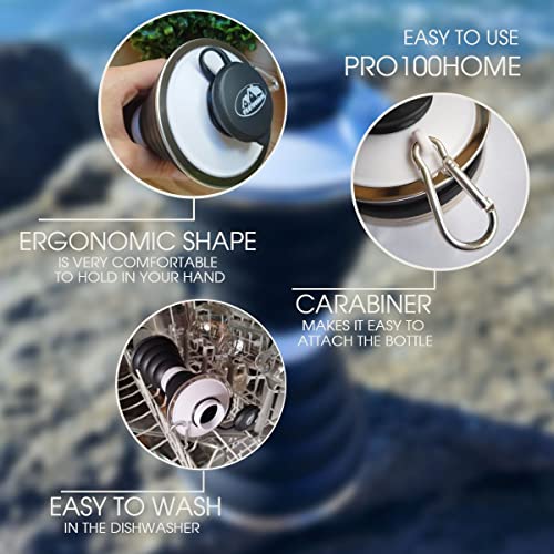 Collapsible water bottles for travel 500 ml, Foldable sports water bottles, small silicone reusable portable water bottle 17 Oz, collapsible water cups for sports hiking running, BPA Free, black