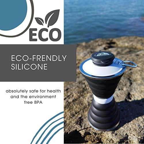 Collapsible water bottles for travel 500 ml, Foldable sports water bottles, small silicone reusable portable water bottle 17 Oz, collapsible water cups for sports hiking running, BPA Free, black