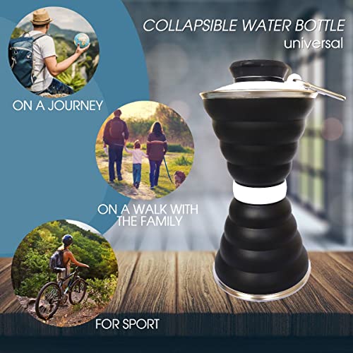 Collapsible water bottles for travel 500 ml, Foldable sports water bottles, small silicone reusable portable water bottle 17 Oz, collapsible water cups for sports hiking running, BPA Free, black