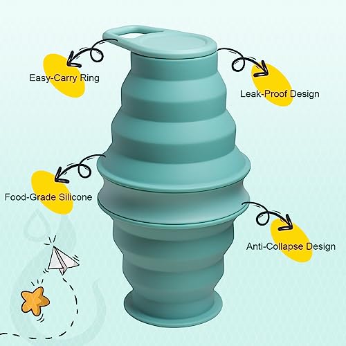 Opard Collapsible Water Bottles 17 Oz BPA Free Leak Proof Foldable Silicone Bottle with Anti-Collapse Ring for Travel Camping Hiking Running Sport