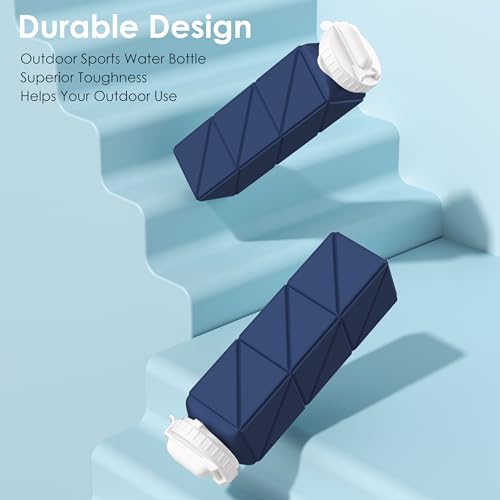 Popdigito 2 pack Collapsible Water Bottles Leakproof Lid –Food-Grade BPA-Free Silicone Travel Bottles –Foldable Water Bottle 610ml &straw for Outdoor Travel Gym,Hiking,Sports,Camping,Biking Reusable