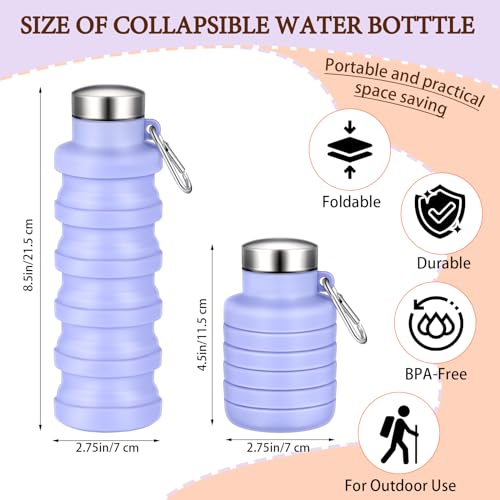 Baderke 2 Pcs 17oz Collapsible Water Bottles for Travel 500ml Reusable Foldable Silicone Water Bottle with Portable Buckle Silicone for Camping Hiking Sport(Purple, Black)