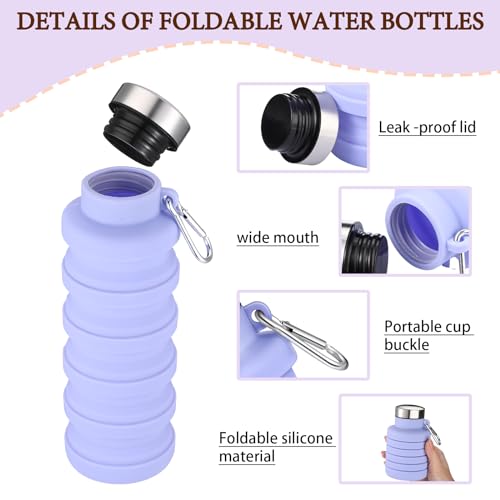 Baderke 2 Pcs 17oz Collapsible Water Bottles for Travel 500ml Reusable Foldable Silicone Water Bottle with Portable Buckle Silicone for Camping Hiking Sport(Purple, Black)