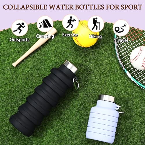 Baderke 2 Pcs 17oz Collapsible Water Bottles for Travel 500ml Reusable Foldable Silicone Water Bottle with Portable Buckle Silicone for Camping Hiking Sport(Purple, Black)