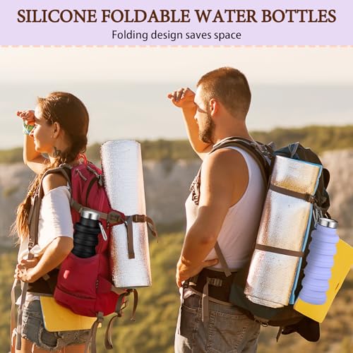 Baderke 2 Pcs 17oz Collapsible Water Bottles for Travel 500ml Reusable Foldable Silicone Water Bottle with Portable Buckle Silicone for Camping Hiking Sport(Purple, Black)