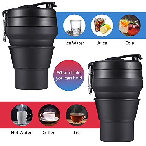EASYXQ Collapsible Travel Cup, 20 OZ 600ml Silicone Folding Camping Cup, Leak Proof BPA Free Portable Cup, Sport Bottle with Lids for hiking (Black)