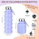 Baderke 2 Pcs 17oz Collapsible Water Bottles for Travel 500ml Reusable Foldable Silicone Water Bottle with Portable Buckle Silicone for Camping Hiking Sport(Purple, Black)