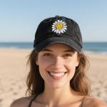 Women's Pickleball Daisy Embroidered Washed Denim Baseball Cap