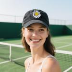 Women's Pickleball Daisy Embroidered Washed Denim Baseball Cap