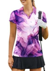 PINSPARK Womens Short Sleeve Moisture Wicking Polo V-Neck