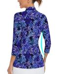 Women's Half Zip Athletic Pullover Shirt - Blue Leaf
