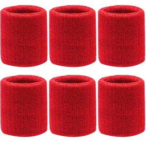 Absorbent 6-Pack Sports Wrist Sweatbands - Red