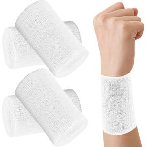 Absorbent 6-Inch Cotton Wrist Sweatbands (4 Pack)