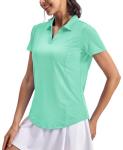 Rdruko Women's Aqua Short Sleeve Pickleball Polo